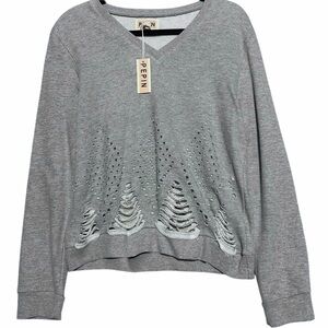 NWT Gray Distressed V-Neck Sweatshirt L